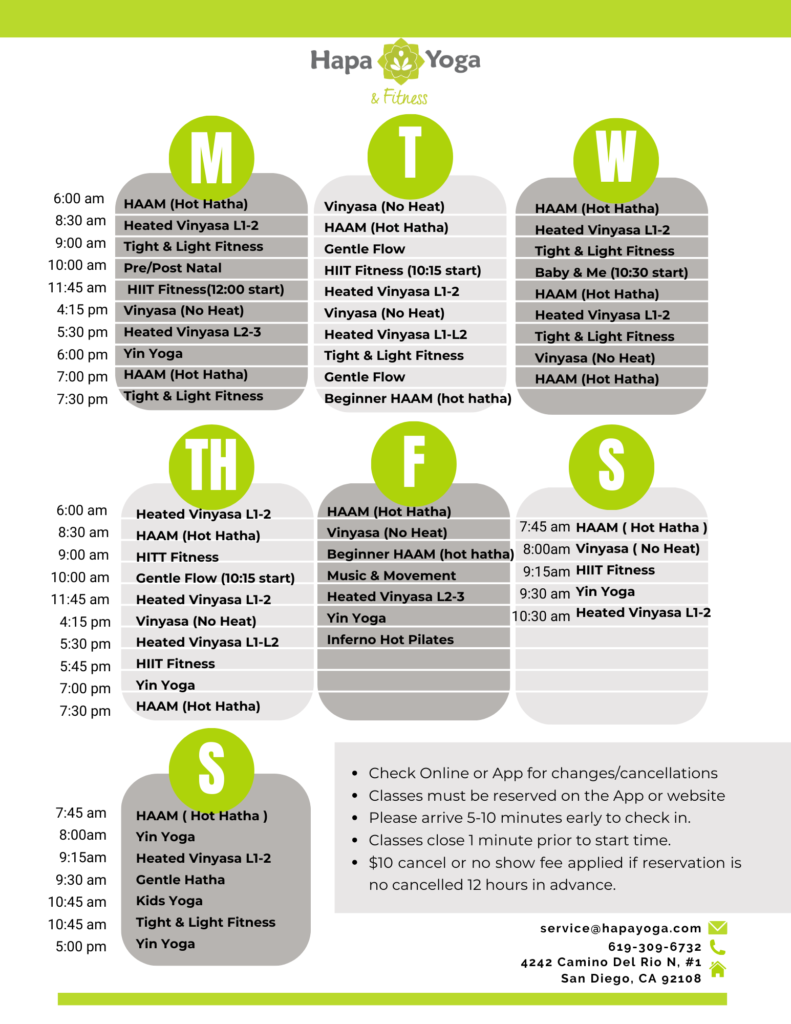 Hapa Yoga Fitness for Funds Class Schedule